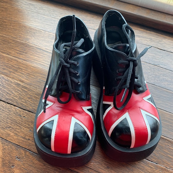-SOLD-Vintage Union Jack Lace Up Platform Loafers - Picture 2 of 5